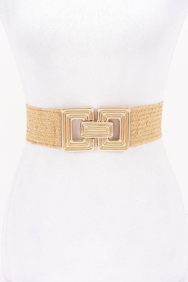 Courtney Large Metal Buckle Woven Belt Khaki