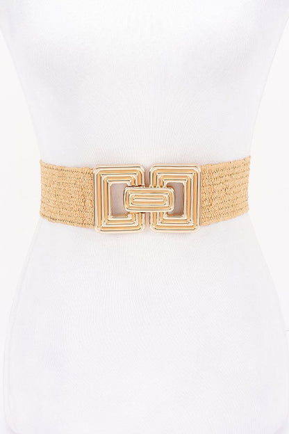 Courtney Large Metal Buckle Woven Belt Khaki