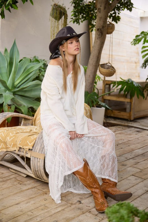 Tanya Long Sleeve Button Down Knit Cardigan Ivory