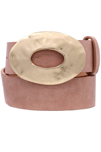 Katie Hammered Oval Buckle Belt Blush