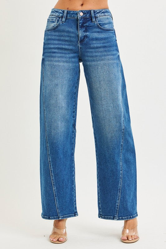 Avril High Rise Cropped Barrel Jeans Dark Wash