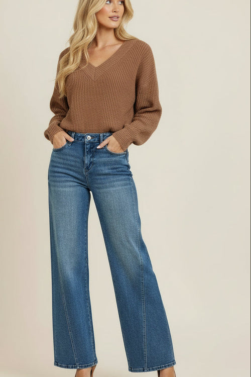 Avril High Rise Cropped Barrel Jeans Dark Wash