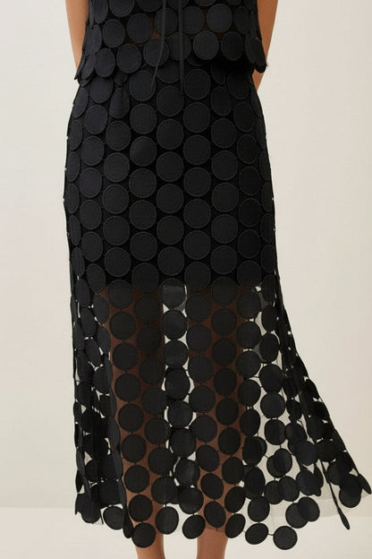 Sofia High Waist Circle Crochet Midi Skirt Black