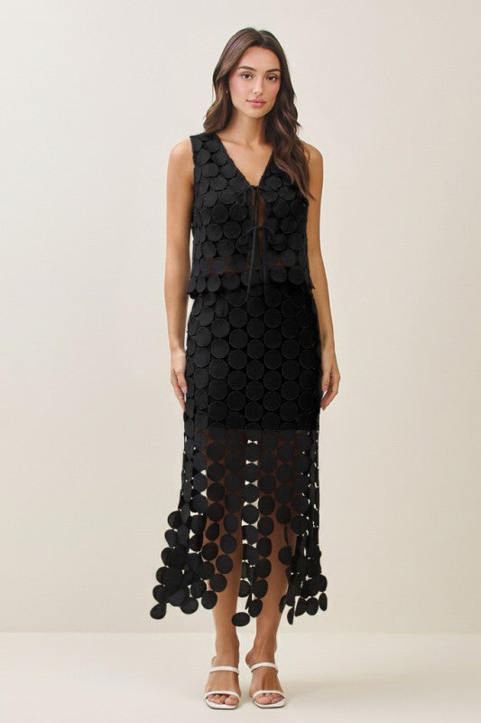 Sofia High Waist Circle Crochet Midi Skirt Black