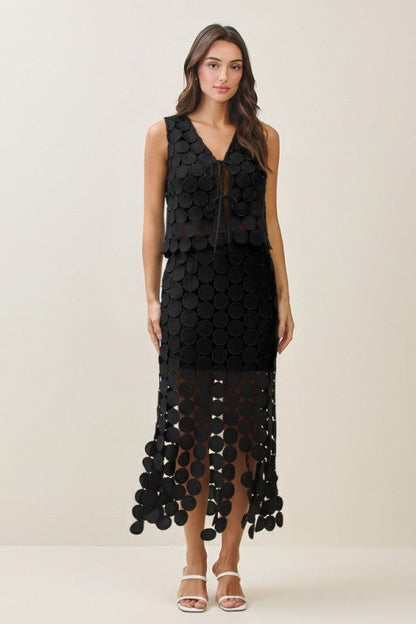 Sofia High Waist Circle Crochet Midi Skirt Black
