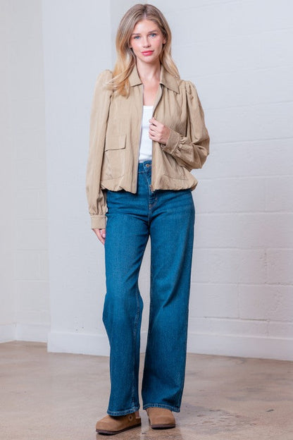 Aspen Long Sleeve Woven Jacket Taupe