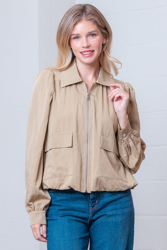 Aspen Long Sleeve Woven Jacket Taupe