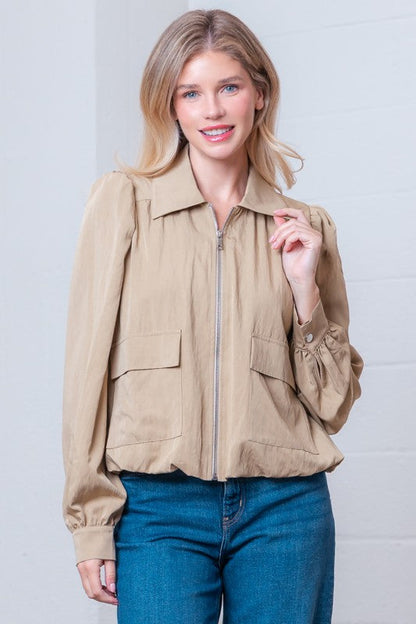 Aspen Long Sleeve Woven Jacket Taupe