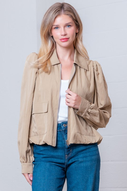 Aspen Long Sleeve Woven Jacket Taupe