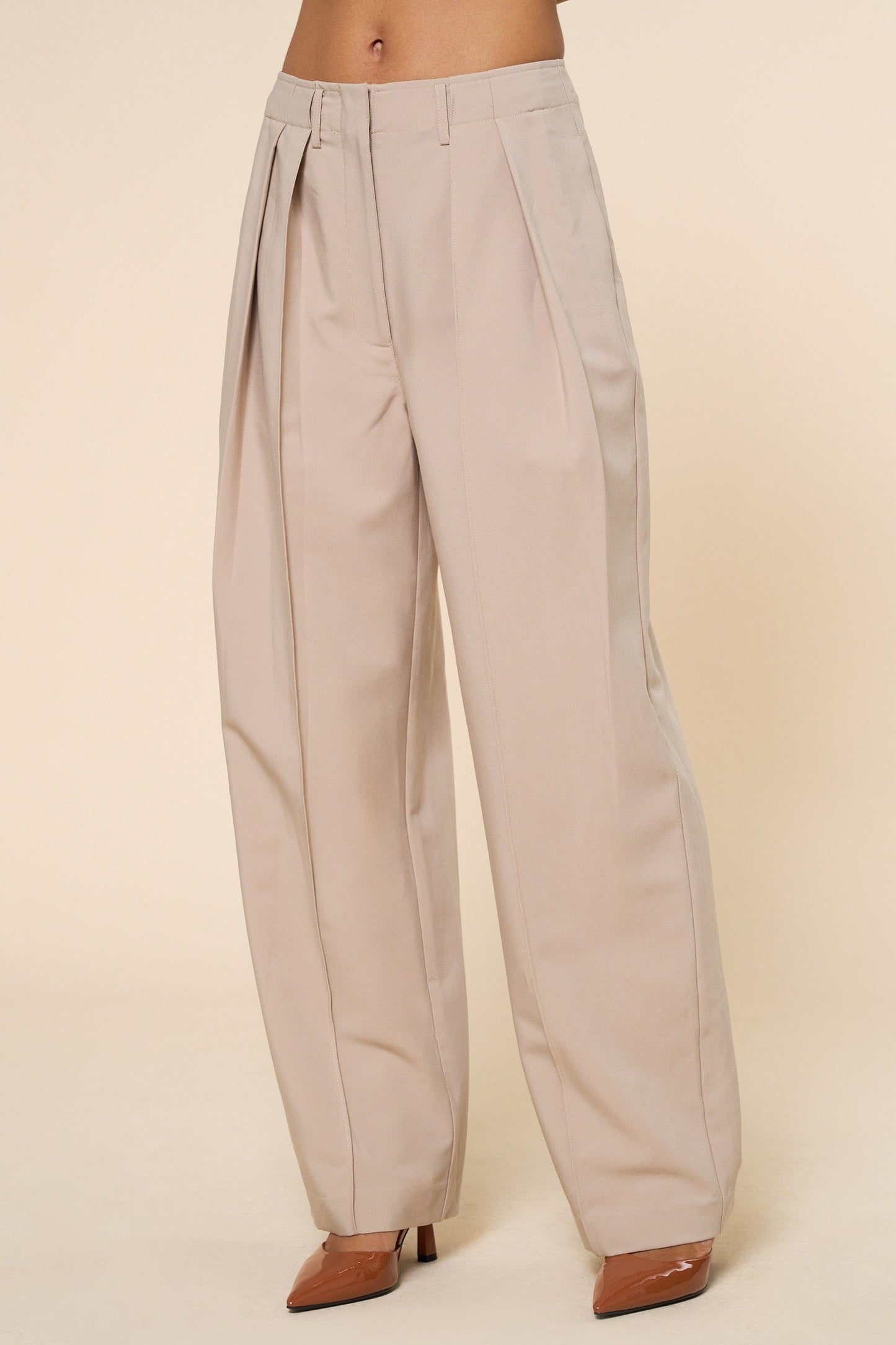 Maura High Waist Wide Leg Pleated Pants Taupe