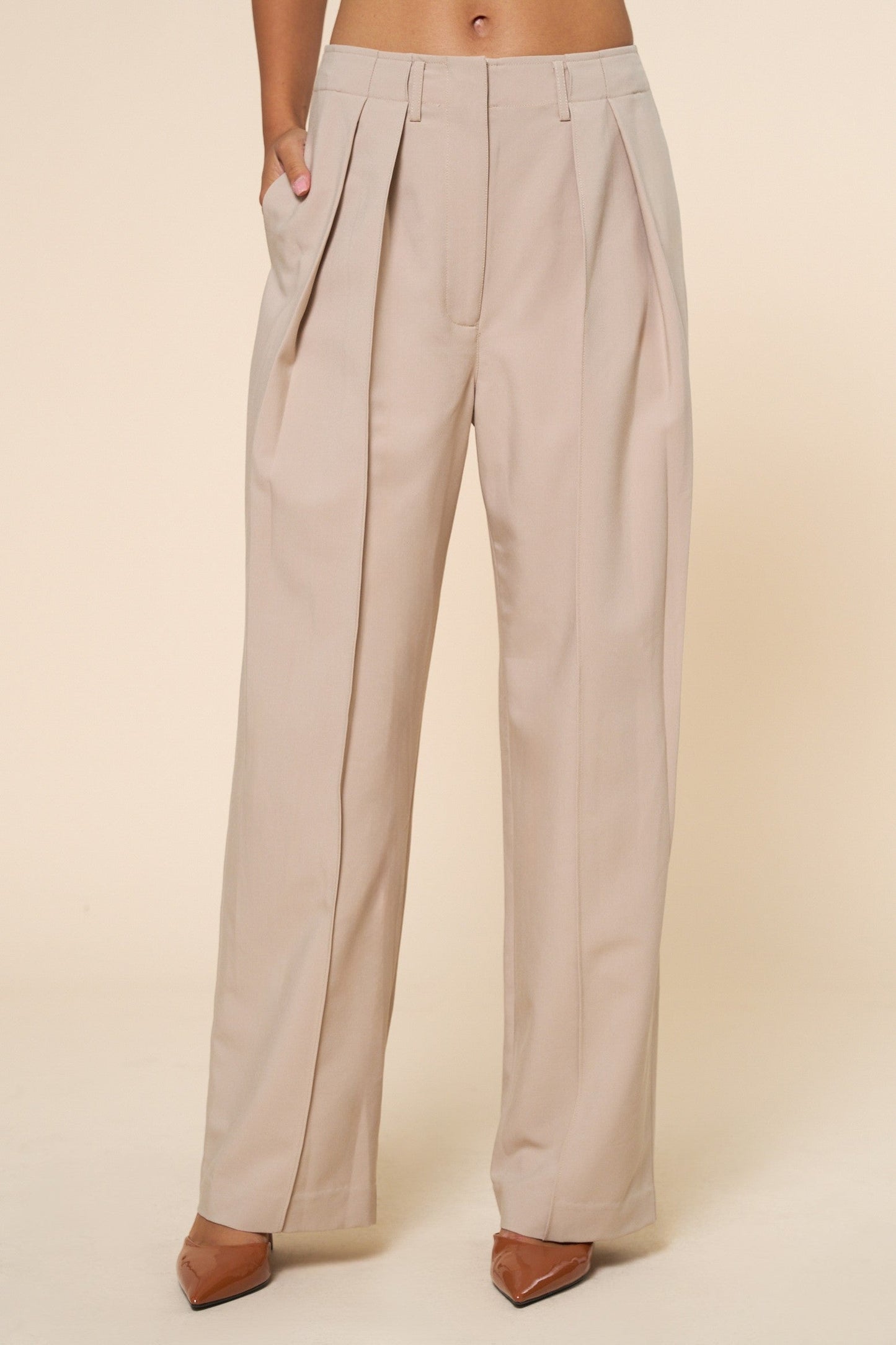 Maura High Waist Wide Leg Pleated Pants Taupe