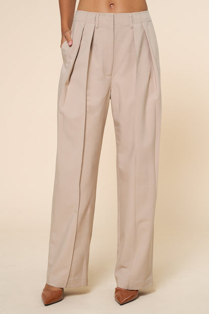 Maura High Waist Wide Leg Pleated Pants Taupe