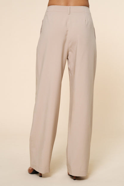 Maura High Waist Wide Leg Pleated Pants Taupe
