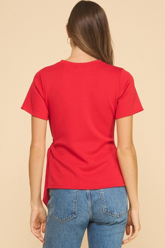 Cora Short Sleeve Waist Tie Top Red