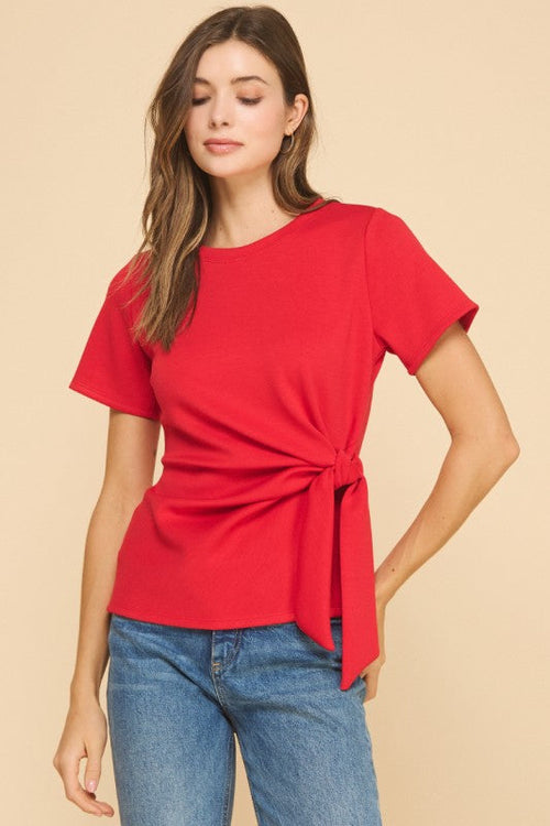 Cora Short Sleeve Waist Tie Top Red