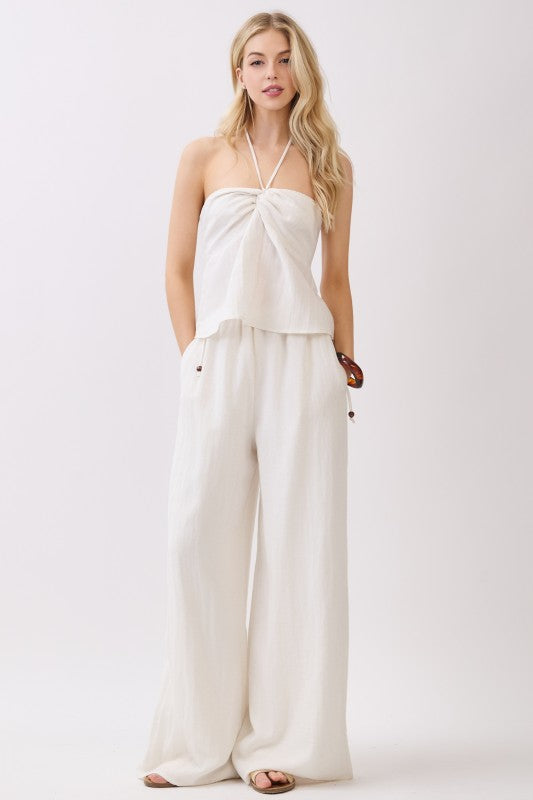 Louisa High Waist Wide Leg Pants Oatmeal