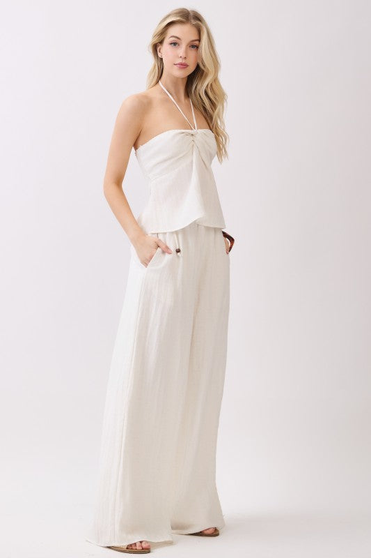 Louisa High Waist Wide Leg Pants Oatmeal