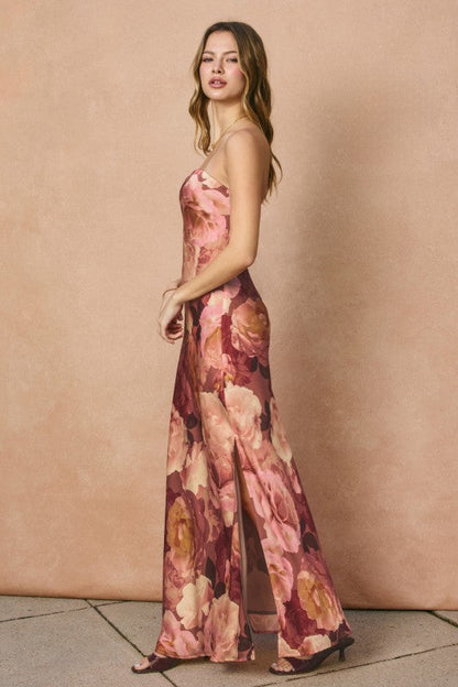 Aliyah Sleeveless Floral Print Maxi Dress Brown
