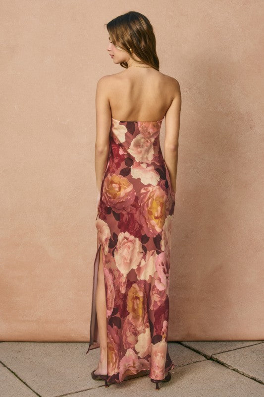 Aliyah Sleeveless Floral Print Maxi Dress Brown