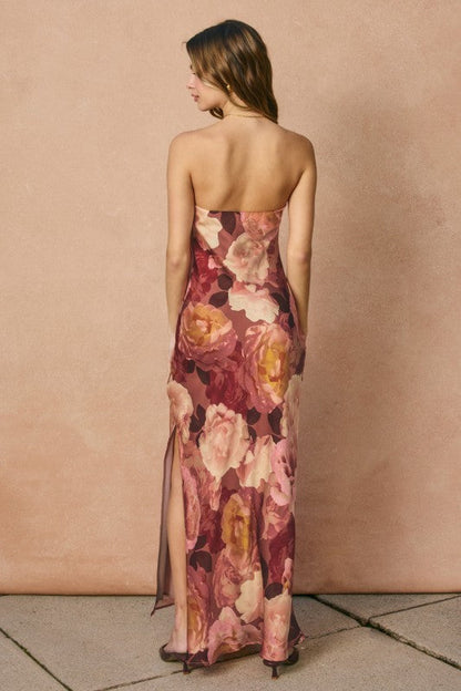 Aliyah Sleeveless Floral Print Maxi Dress Brown