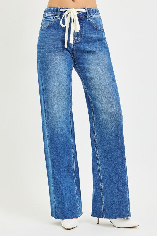 Sorella High Rise Drawstring Jeans Dark Wash