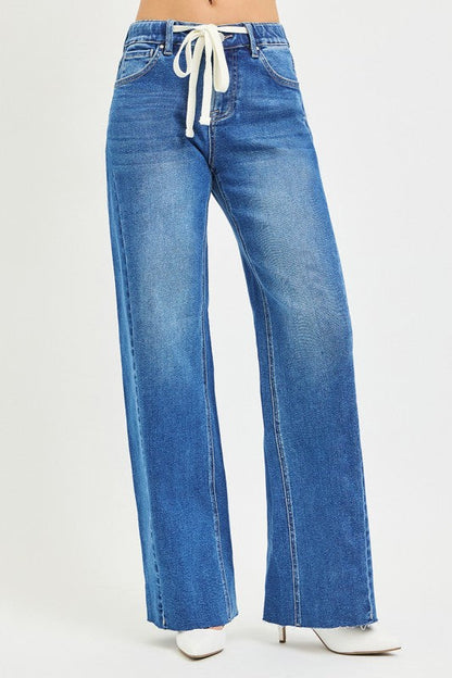 Sorella High Rise Drawstring Jeans Dark Wash