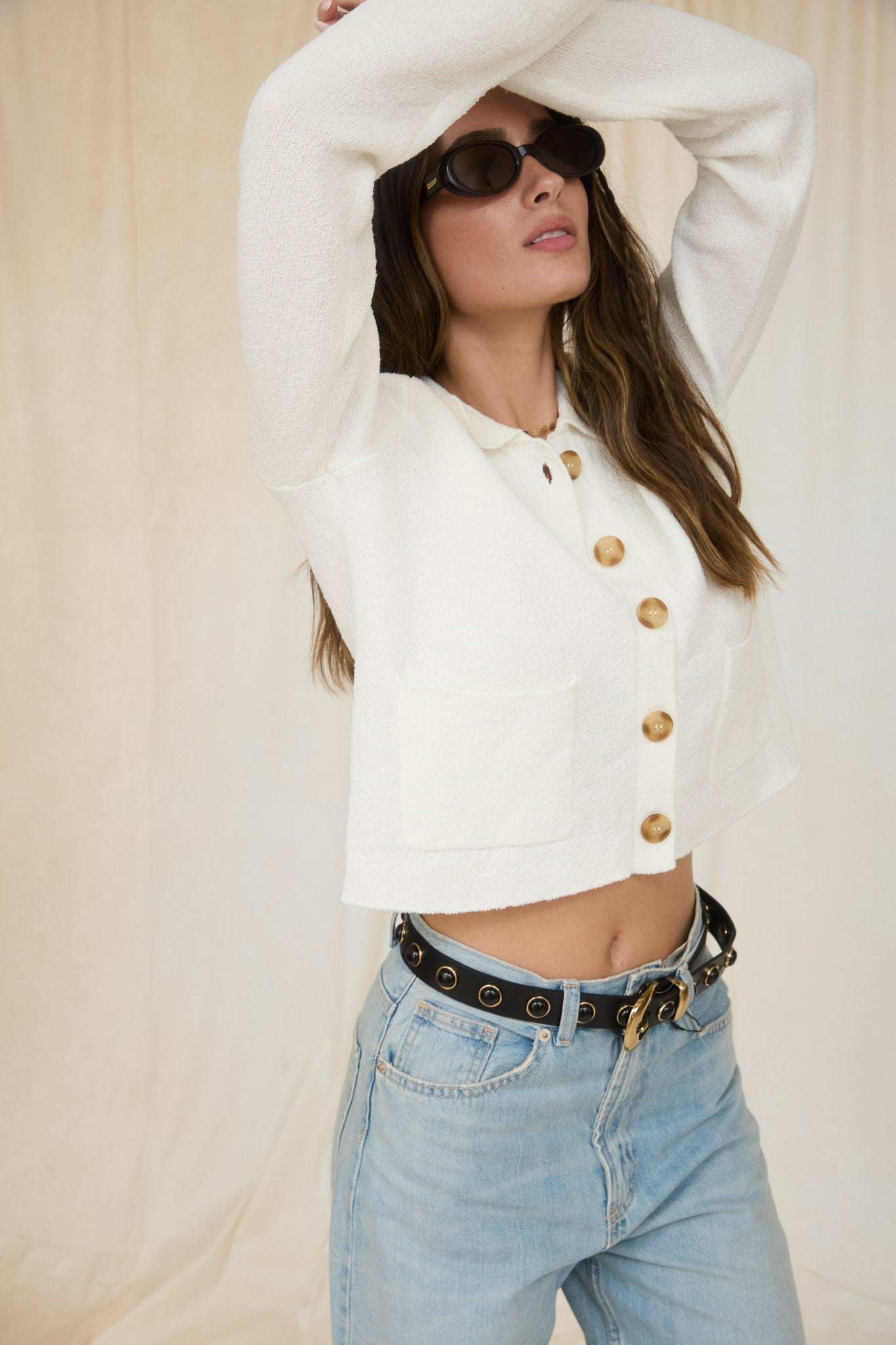Laney Long Sleeve Button Down Knit Cardigan Ivory