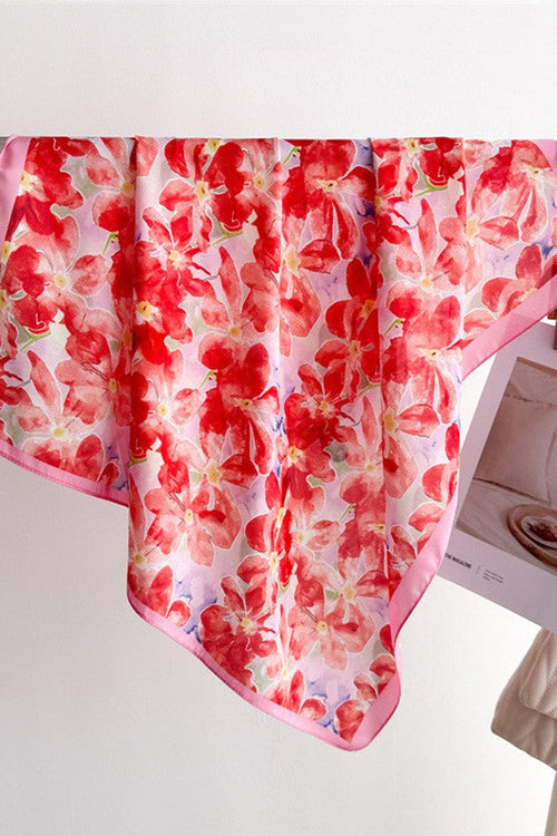 Bella Floral Print Square Chic Scarf Red Pink