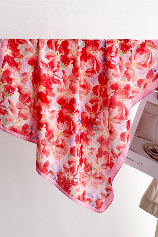 Bella Floral Print Square Chic Scarf Red Pink