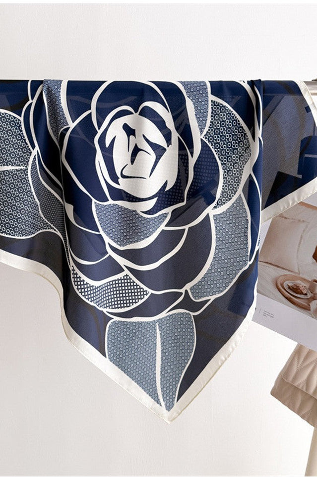 Phoenix Floral Print Square Pretty Neck Wrap Scarf Blue White