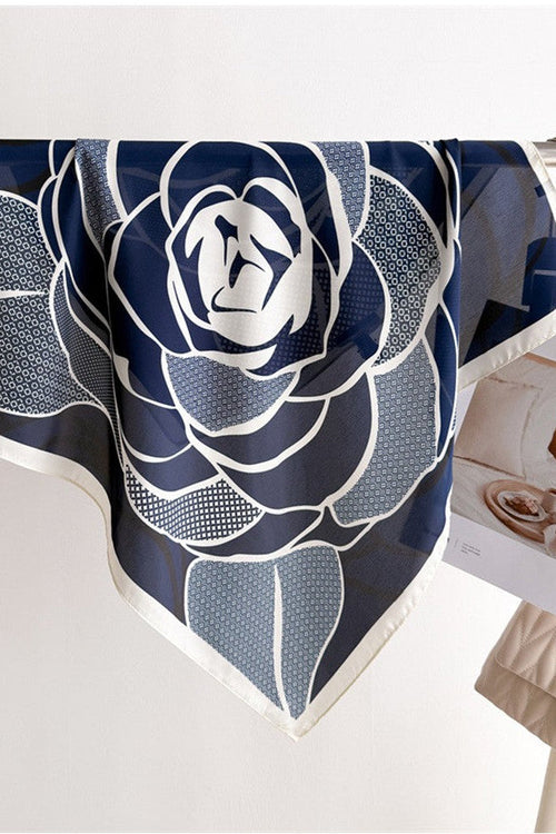 Phoenix Floral Print Square Pretty Neck Wrap Scarf Blue White