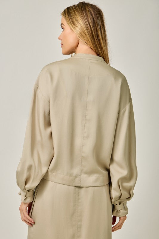 Kendall Long Balloon Sleeve Bomber Jacket Taupe