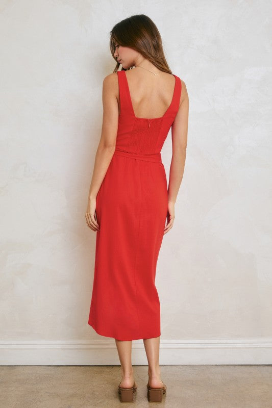 Brexley Sleeveless Wrap Midi Dress Red