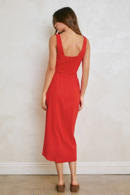 Brexley Sleeveless Wrap Midi Dress Red