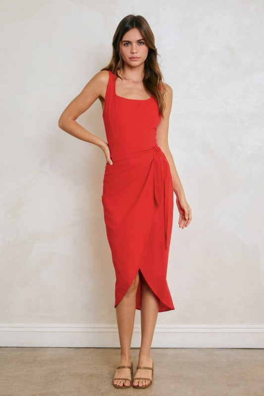 Brexley Sleeveless Wrap Midi Dress Red