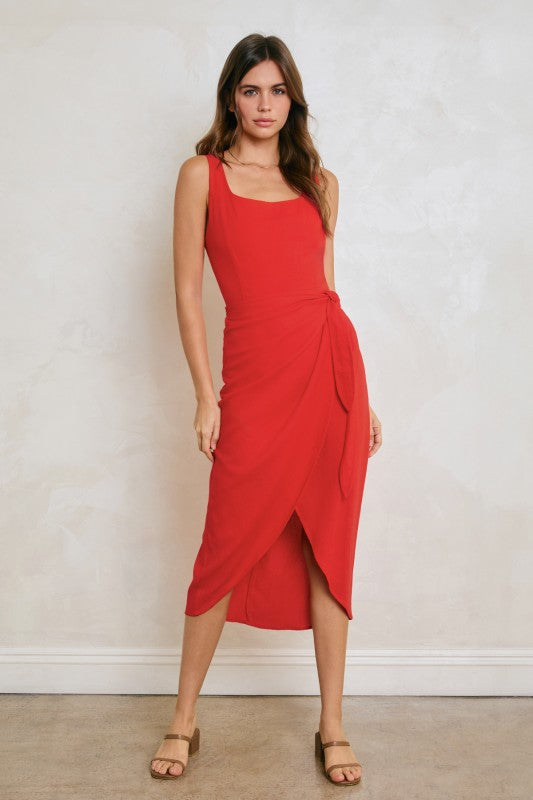 Brexley Sleeveless Wrap Midi Dress Red
