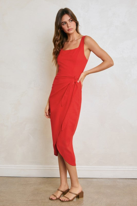 Brexley Sleeveless Wrap Midi Dress Red