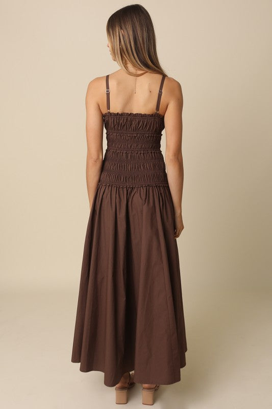 Waitlist 8/20 • Janine Sleeveless Smocked Maxi Dress Brown