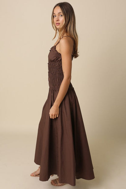 Waitlist 8/20 • Janine Sleeveless Smocked Maxi Dress Brown