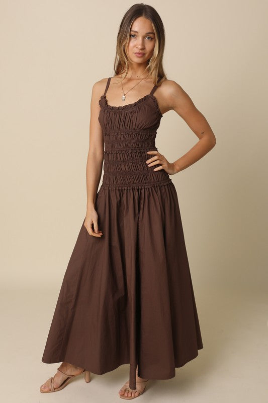 Waitlist 8/20 • Janine Sleeveless Smocked Maxi Dress Brown