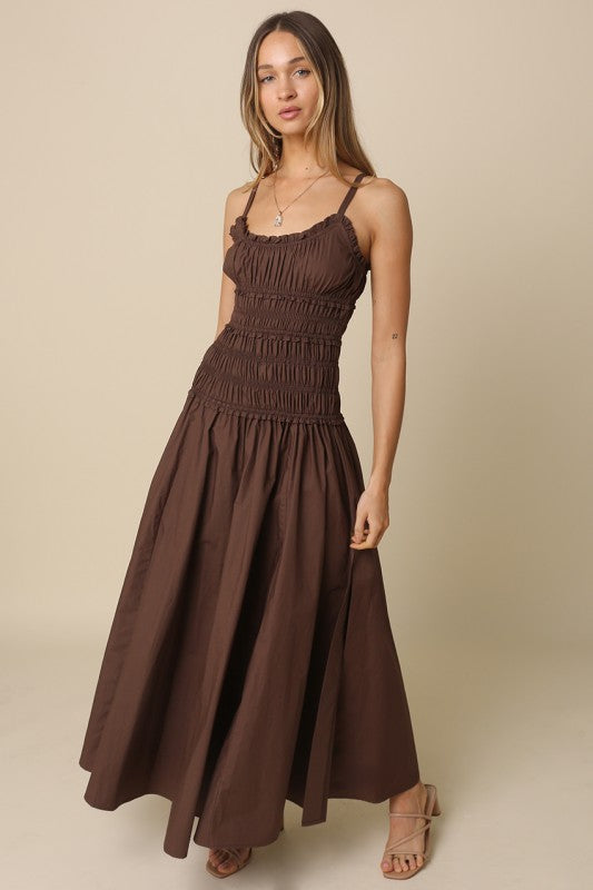 Waitlist 8/20 • Janine Sleeveless Smocked Maxi Dress Brown