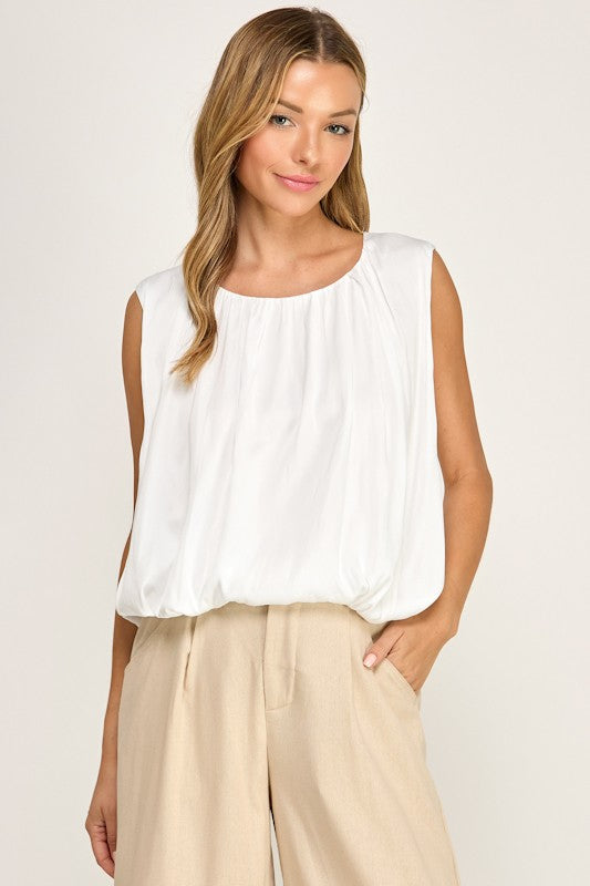 Margo Sleeveless Bubble Top White