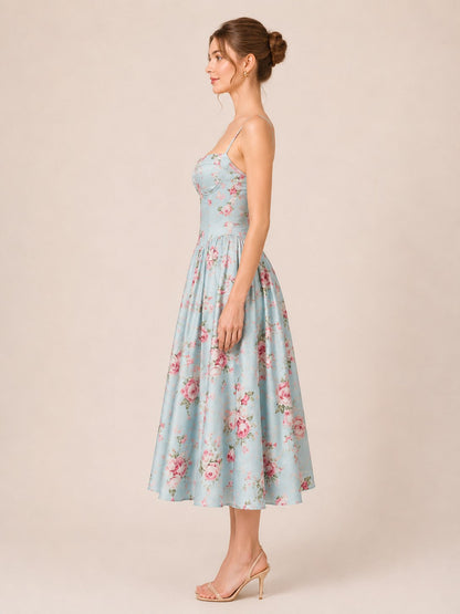 Waitlist 7/15 • Nori Sleeveless Spring Floral Print Midi Dress Blue