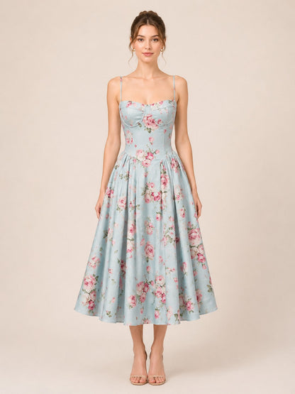 Waitlist 7/15 • Nori Sleeveless Spring Floral Print Midi Dress Blue