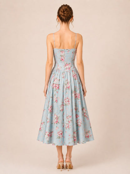 Waitlist 7/15 • Nori Sleeveless Spring Floral Print Midi Dress Blue