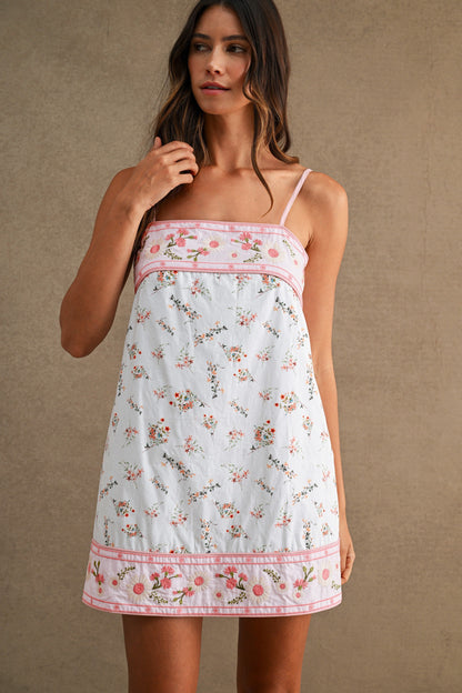 Ivanna Sleeveless Pretty Contrast Floral Print Mini Dress Pink