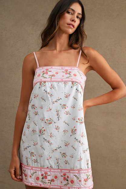 Ivanna Sleeveless Pretty Contrast Floral Print Mini Dress Pink
