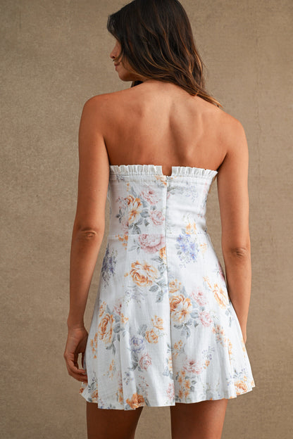 Ora Sleeveless Bow Front Floral Print Mini Dress White