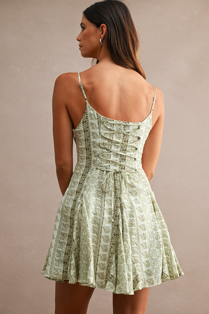 Hope Sleeveless Floral Paisley Print Mini Dress Green