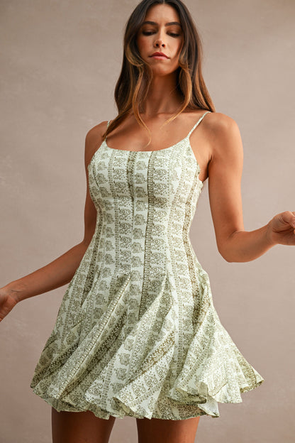 Hope Sleeveless Floral Paisley Print Mini Dress Green